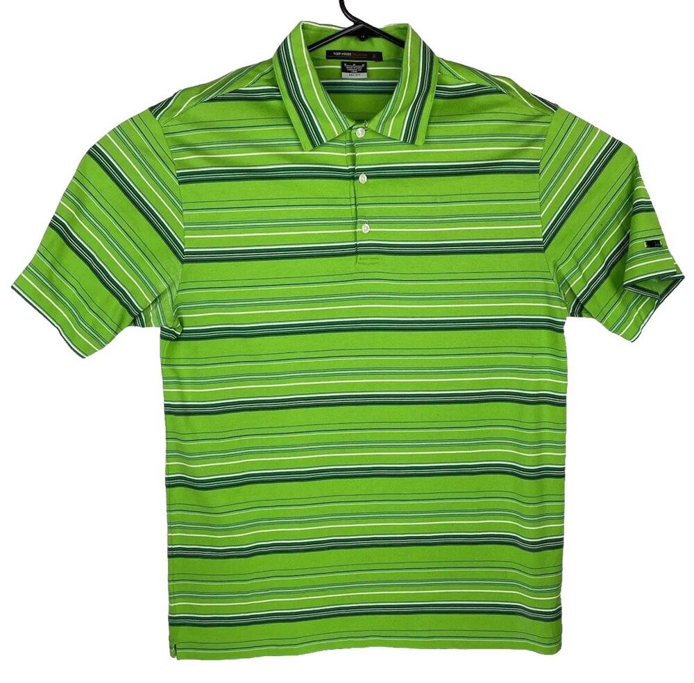 Nike Tiger Woods Collection Dri-Fit Green Striped Golf Polo MENS Medium